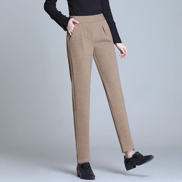 

#2008 2021 winter pants women warm velvet ladies ankle-length pencil harem thick woolen female elastic waist women's & capris, Black;white