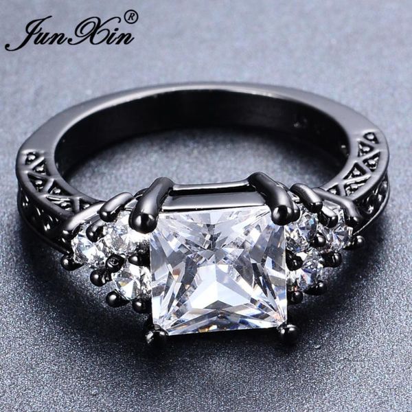 

wedding rings junxin shiny white clear zircon for women men black gold filled party engagement promise ring, Slivery;golden