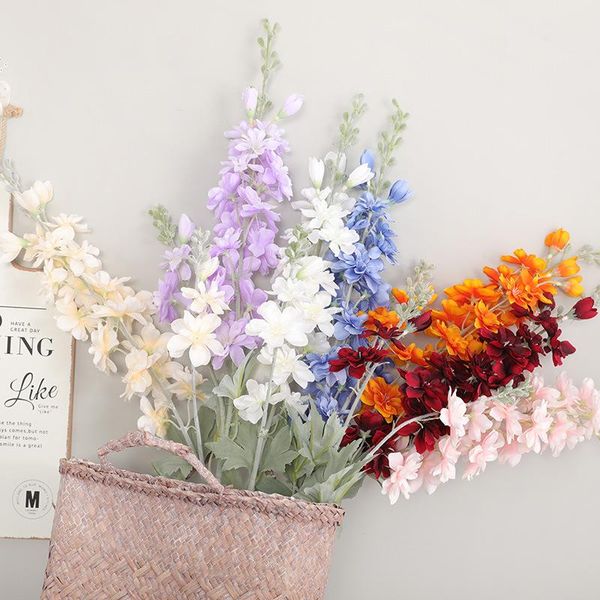 

european hyacinth simulation flower 2 fork tufting delphinium grass wedding home decoration living room potted fake decorative flowers & wre