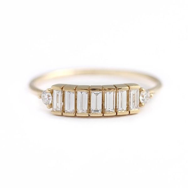 

14k yellow gold 7pcs emerald engagement baguette ring band total 0.9ctw lab diamond solitaire wedding for women 211217, Slivery;golden