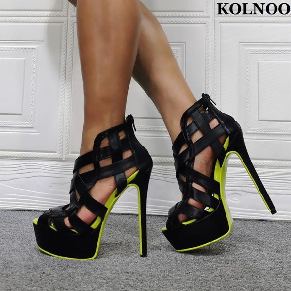 

sandals kolnoo arrival women handmade stiletto heel cross platform real pos summer evening xams fashion party shoes, Black