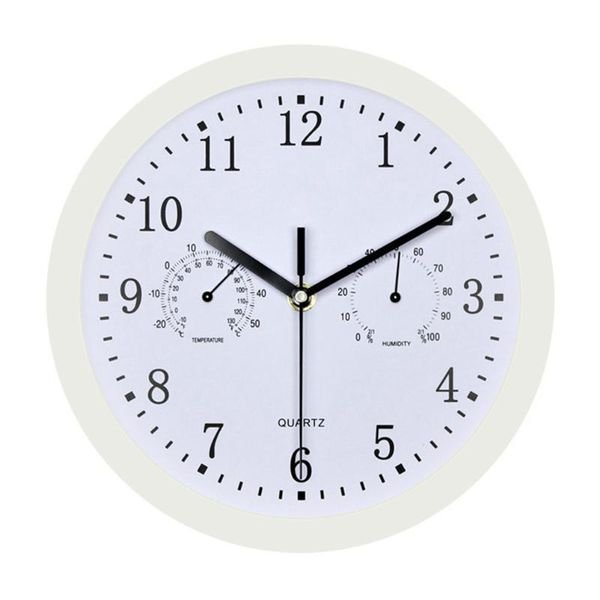 

wall clocks clock with and hygrometer non-ticking accurate battery operated hanging for home office (white)