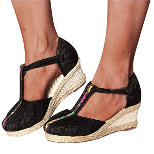 

sandals 2021 women's sandal pointed wedges shoes summer platform women weaving casual ladies big size sandalias mujer, Black