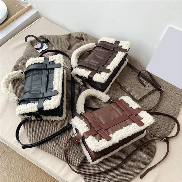 

evening bags fashion plush tote women's handbag casual lambswool pu leather shoulder messenger for women 2021 designer bag purse