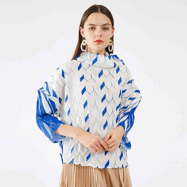 

women's blouses & shirts autumn korean fashion clothes 2021 plaid pleated turtleneck plus size casual blouse women tshirts 540, White