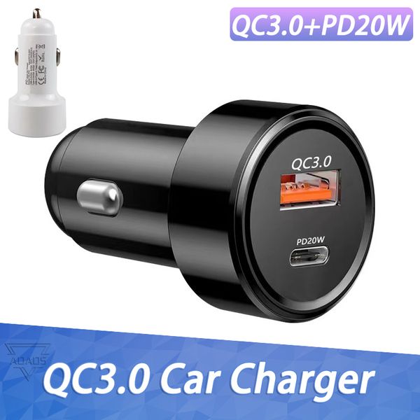 QC3.0 Caricabatteria da auto 38W PD Caricabatterie rapidi Doppie porte USB Adattatore di ricarica ad alta velocità per iPhone 13 Pro Max 12 11 8 Plus Samsung S21