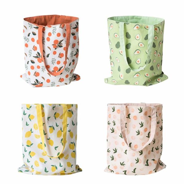 

storage bags fruit printing double-sided underarm bag cotton linen handbag large capacity shopping ladies casual tote
