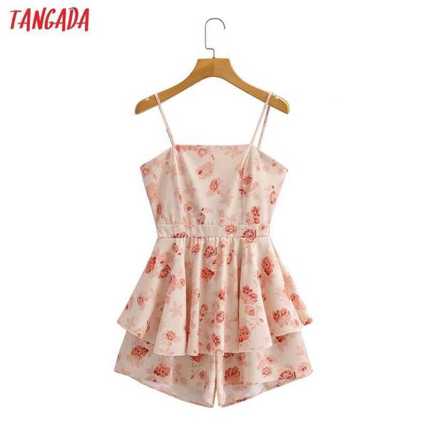 

tangada women vintage floral playsuits adjustable spaghetti strap sleeveless rompers ladies summer casual chic jumpsuits sy296 210609, Black;white