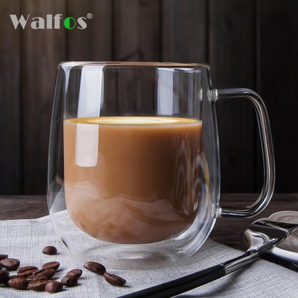 

walfos resistant double wall glass coffee/tea cups and mugs travel coffee with the handle drinking s glasses wine