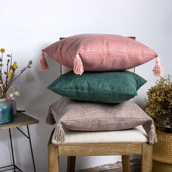 

pillow case 45x45cm cotton linen cushion cover tassels home decorative for sofa seat chair car household