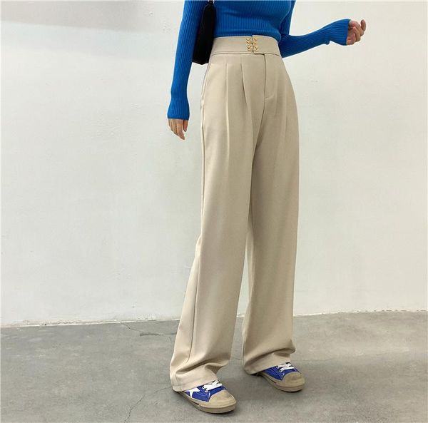 

women's pants & capris women solid color wild straigh wide leg female thin loose trousers spring korean fashion high waist casual long, Black;white