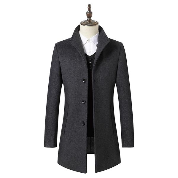

men's wool & blends 2021 autumn winter men style turn down collar woolen coat male slim fit trench jacket windbreaker, Black