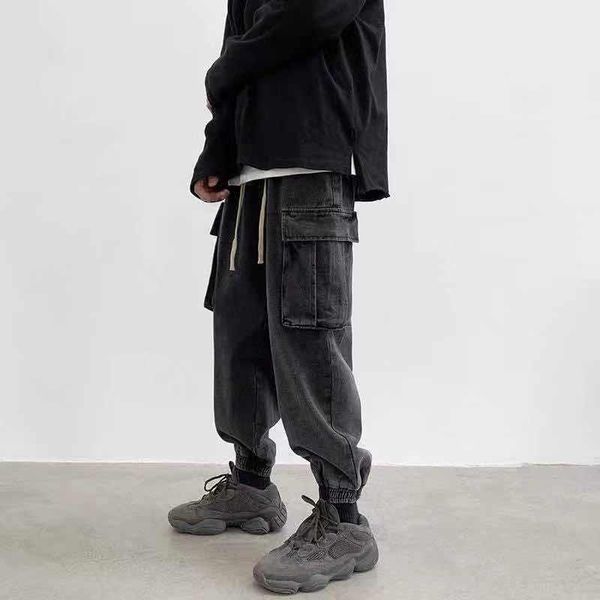 

men's pants japanese trendy brand tooling jeans fall/winter loose-fitting handsome retro korean trend wide-leg, Black