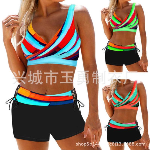 

split 2021 women's bikini slim gathered rope flat angle swimsuit, White;black