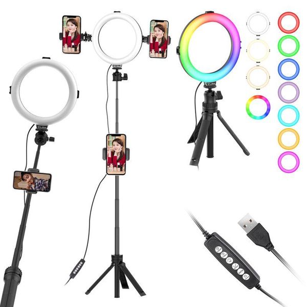 

8 inch rgb ring light selfie with 35.5'' extendable tripod stand for youtube live stream studio flash heads