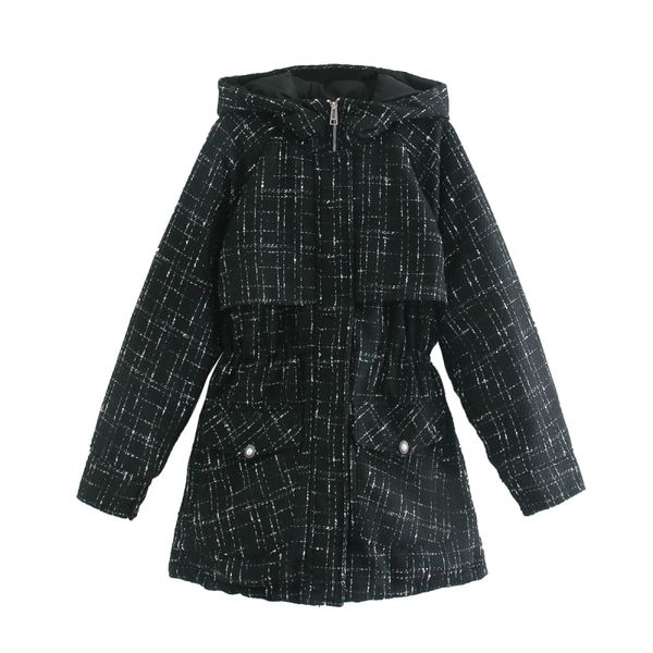 

vintage chic plaid pearls buttons hooded down jacket 2020 winter women fashion thick down coat female outerwear, Black