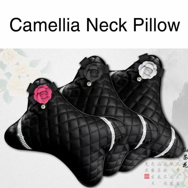 

crysatl diamond flower head pillow car neck leather waist supports rose seat rest back lumbar for girls women cushions