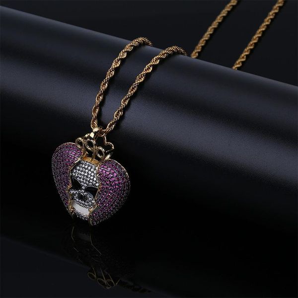 

hip hop juice wrld same paragraph devil skull heartbreak pendant solid cubic zircon necklace jewelry necklaces, Silver
