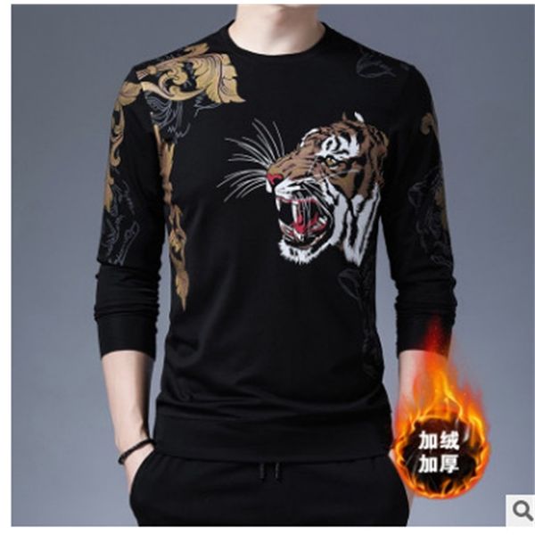 

men's t shirts round neck t-shirt autumn and winter 2021 leisure long sleeve printed plush sweater, White;black