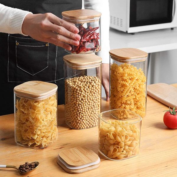 

storage bottles & jars glass spice and lids, kitchen container, flour sugar tea coffee transparent organizer box