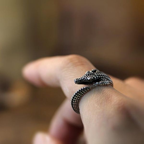 

cluster rings unique retro crocodile alligator cayman adjustable ring ship, Golden;silver