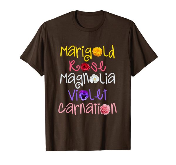 

flowers marigold rose magnolia violet carnation floral t-shirt, White;black