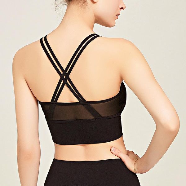 

yoga outfits mesh splicing sports bra high elastic breathable thin belt beautiful back vest fitness clothing women, White;red