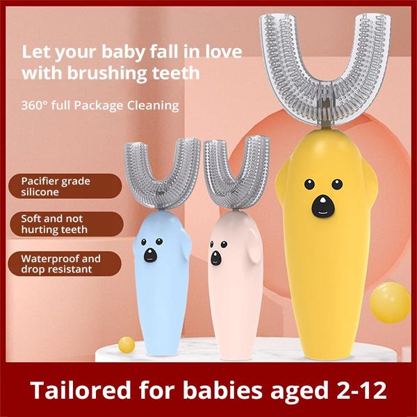 

smart electric toothbrush 1pc 360 degress u kids silicone automatic ultrasonic tooth brush children blue light teeth