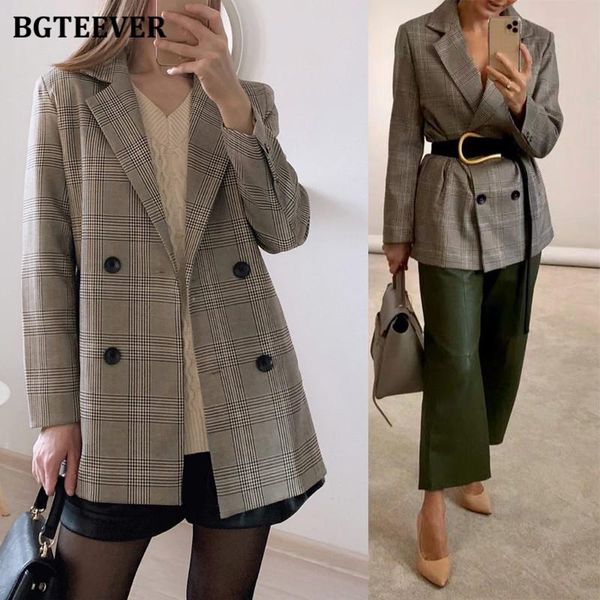 

women's suits & blazers ladies office casual pockets collar notched women jacket female autumn breasted coat plaid double blazer wom, White;black
