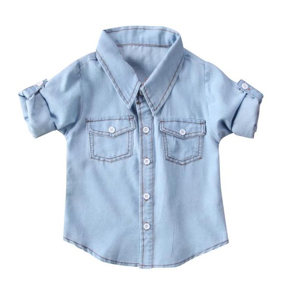 

shirts solid color children kids boy long sleeve denim girl blouses clothing spring autumn baby girls jeans, White;black