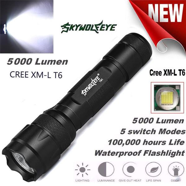 

5000lm cree xml t6 led tactical torch lamp light 18650 5 modes lighting travel outdoor tools #4j21 flashlights torches