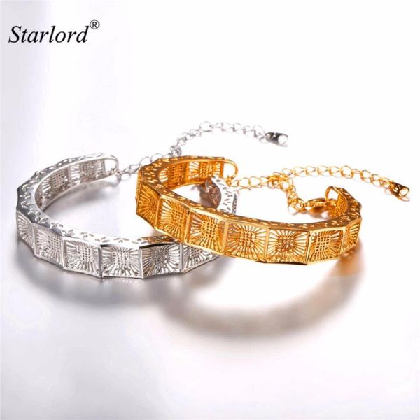 

vintage bracelet bangle holllow out design square pattern gold/silver color resizable wide bangle for women h2665, Black