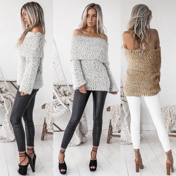 

women's t-shirt zoulv 2021 autumn winter slash neck women fashion off shoulder casual backless long sleeve knitted outwear t -shirt, White