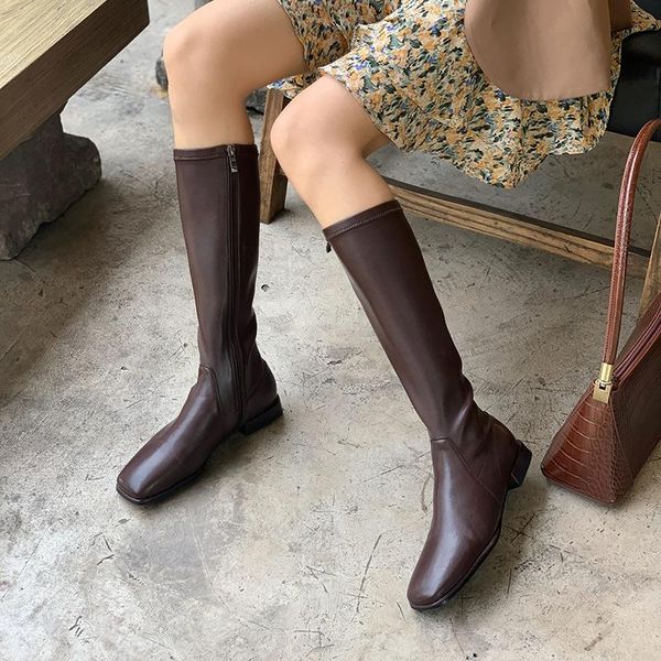 

boots fashion punk woman antumn winter microfiber leather british style motorcycle party knee high shoes, Black