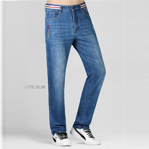 

women's jeans men stretching fashion casual embroidery straight leg cotton thicken soften big size 42 8238, Blue