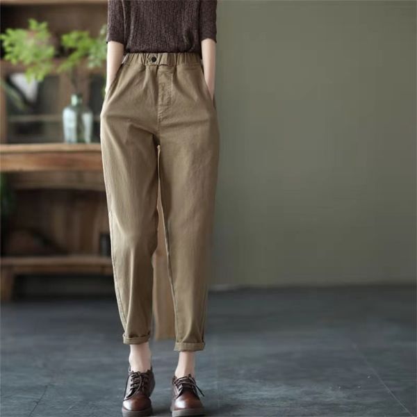 

arrival spring/autumn korean style women loose casual elastic waist ankle-length pants all-matched cotton harem w05 210512, Black;white