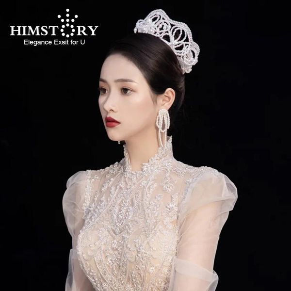 

hair clips & barrettes himstory handmade pearl wedding bridal accessories jewelry bowknot round princess crown tiaras headpiece, Golden;silver