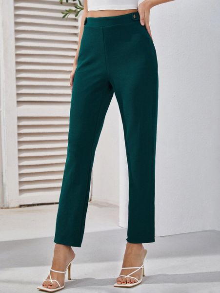 

buttoned high waisted solid pants m7vs#, Black;white