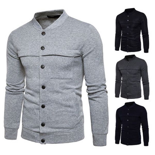 

men winter autumn casual baseball jacket coat long rib sleeve single breasted pocket m-2xl, Black;brown