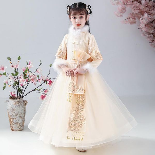 

flower girl dress han fu chinese traditional kids dramaturgic robe ancient embroidery dresses dande wear cosplay vestido ethnic clothing, Red