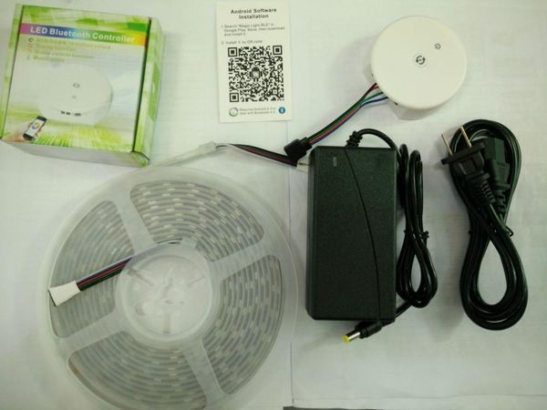 

5m/roll 300led rgbw/rgb smd flexible led strip+ufo ios & android bluetooth diy muisc made controller+12v 5a adapter kit strips