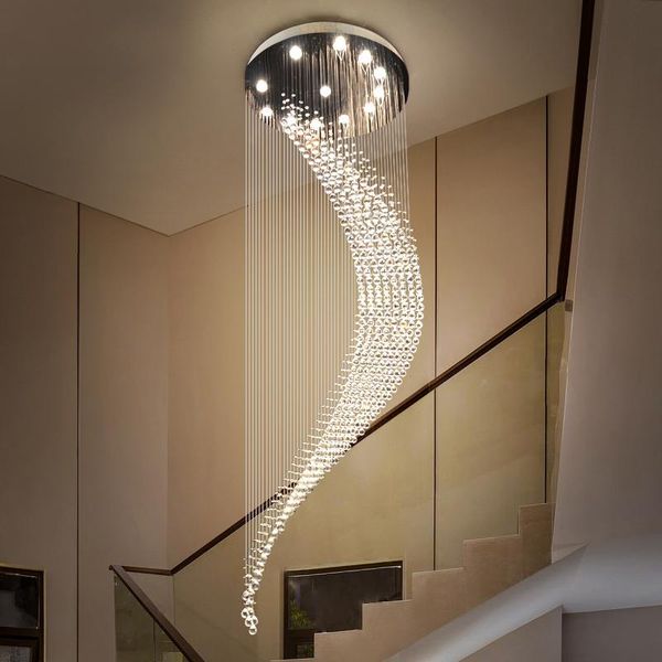 

modern staircase crystal chandelier luxury spiral design hall lighting living room dining suspension lamp loft pendant lamps