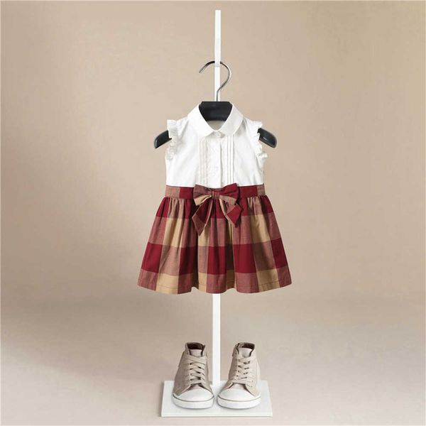 2021 neue Mädchen Sommer Kleid Kinder Kleidung Prinzessin Party Ärmellose Kind Kleidung Großhandel Groß Vintage Baby Mädchen Plaid Kleider Q0716