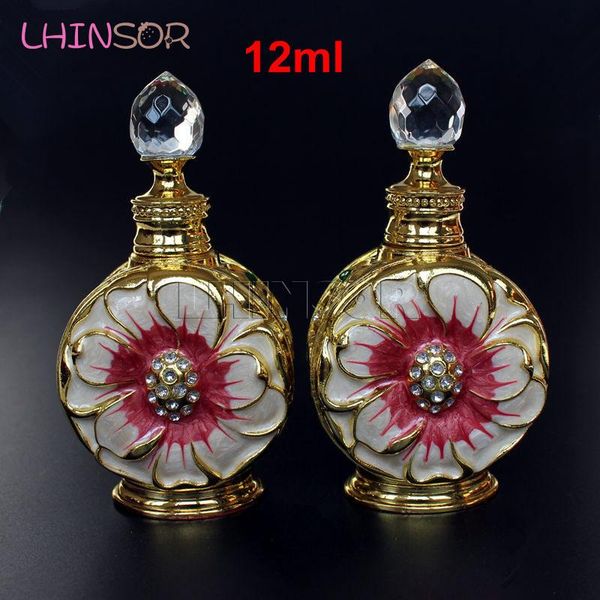 

12ml vintage metal perfume bottle glass doterra essential oil dropper bottles arab style containers wedding decoration gift storage & jars