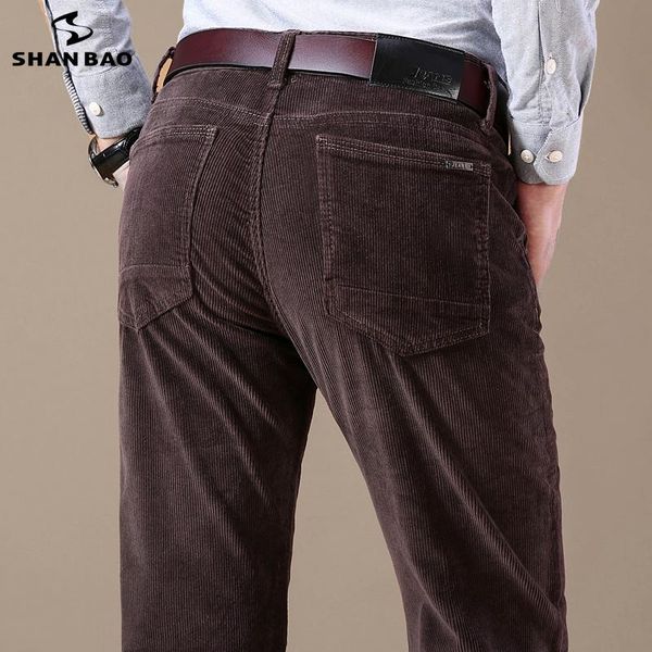 

men's pants shan bao 2021 autumn winter brand thick corduroy classic style thin fashion fitted straight black dark blue