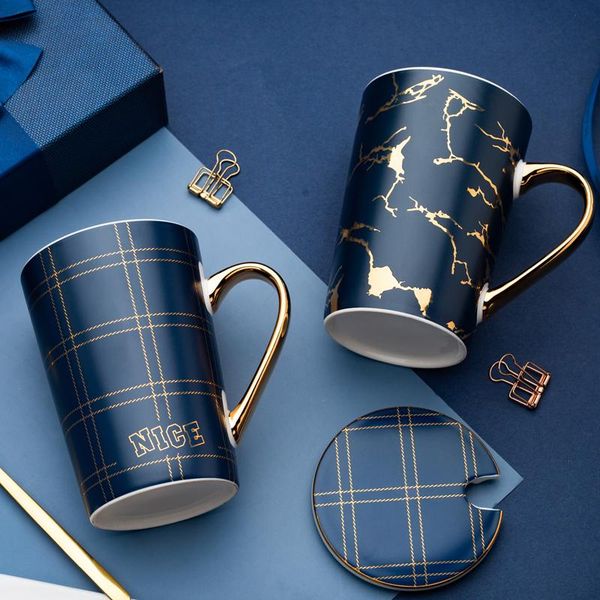 

mugs nordic ceramic water cup personality trend mug 420ml with spoon lid coffee milk tea drinking party home drinkware