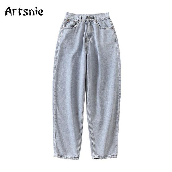 

artsnie vintage casual blue jeans women winter 2021 high waist double pockets boyfriend long pants sweet straight women's