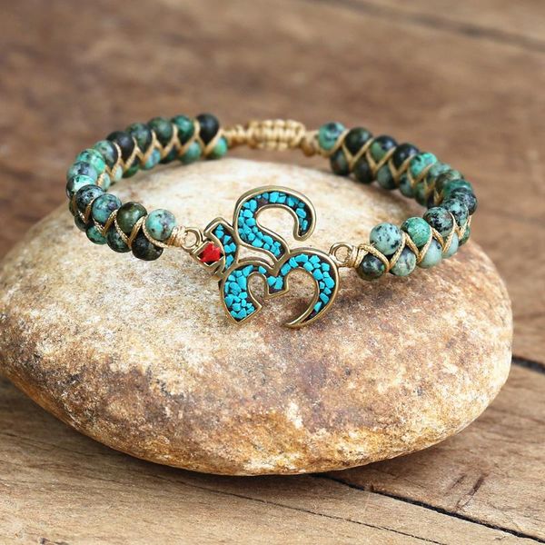 

charm bracelets natural stone buddhism om string braided strand friendship wrap bracelet femme women jewelry, Golden;silver