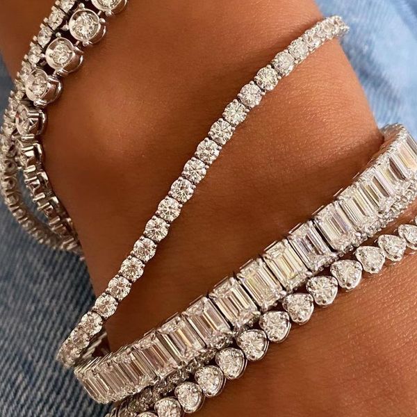 

link, chain luxury cubic zirconia tennis bracelet for women men iced out crystal wedding band couple jewerly gift pulseras, Black