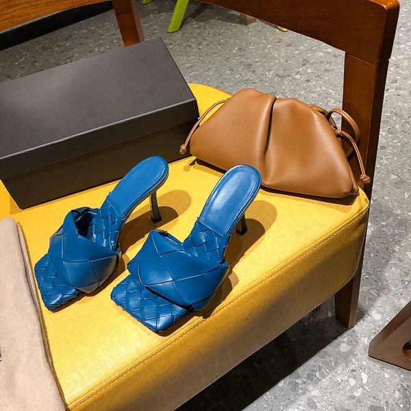 

2021ss women slide sandal slipper many candy colors option outdoor beach slides with high heel slippers fabric leather flip flops with origi, Black